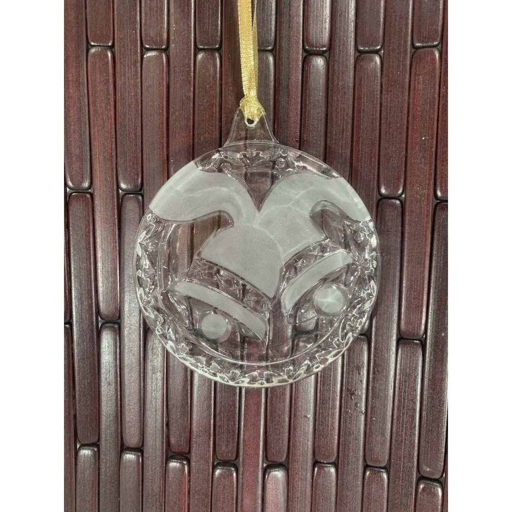 MIKASA Crystal Christmas Ornament BELLS OF JOY Raised Clear Frosted Glass Japan